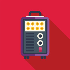 Portable welding machine casting a long shadow on red background, industrial tool concept