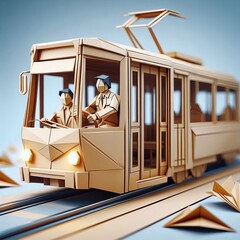  Origami The scene crafted from paper folds with the driver and