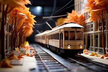 origami the scene crafted from paper folds with the driver and t