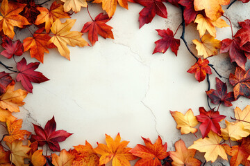 Colored Autumn Leaves Frame Background - Space for Text	
