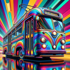  Pop Art Trolleybus A trolleybus with bold colorful holographic