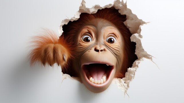 Cheerful Monkey Breaking Through Wall