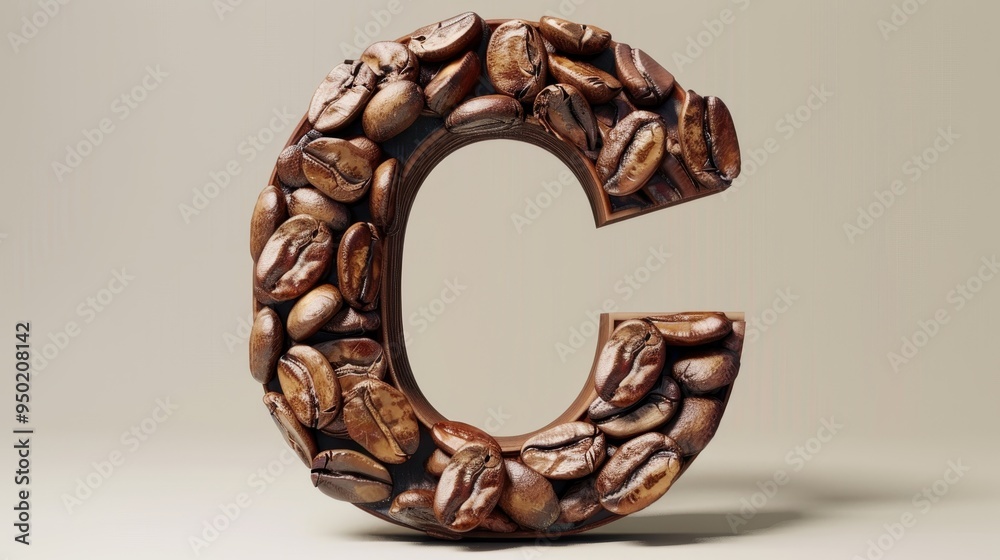 Fototapete stylized letter c made of coffee beans showcasing 3d rendering in a minimalistic setting