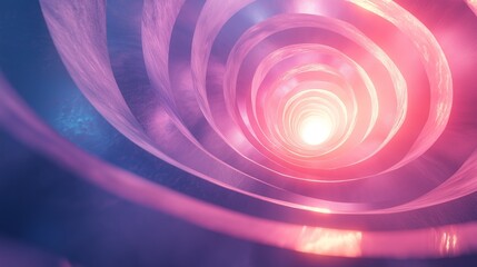 Obraz premium An abstract, swirling tunnel of soft violet and white hues, illuminated by a bright light at the center, creating a gentle and ethereal atmosphere
