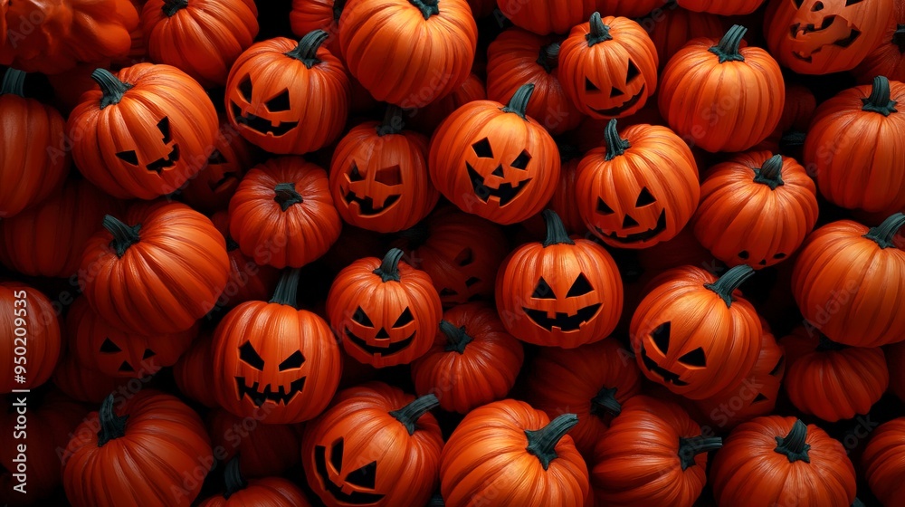 Wall mural 3D rendering of many halloween pumpkin background 