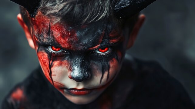 Boy make up as evil for halloween party 