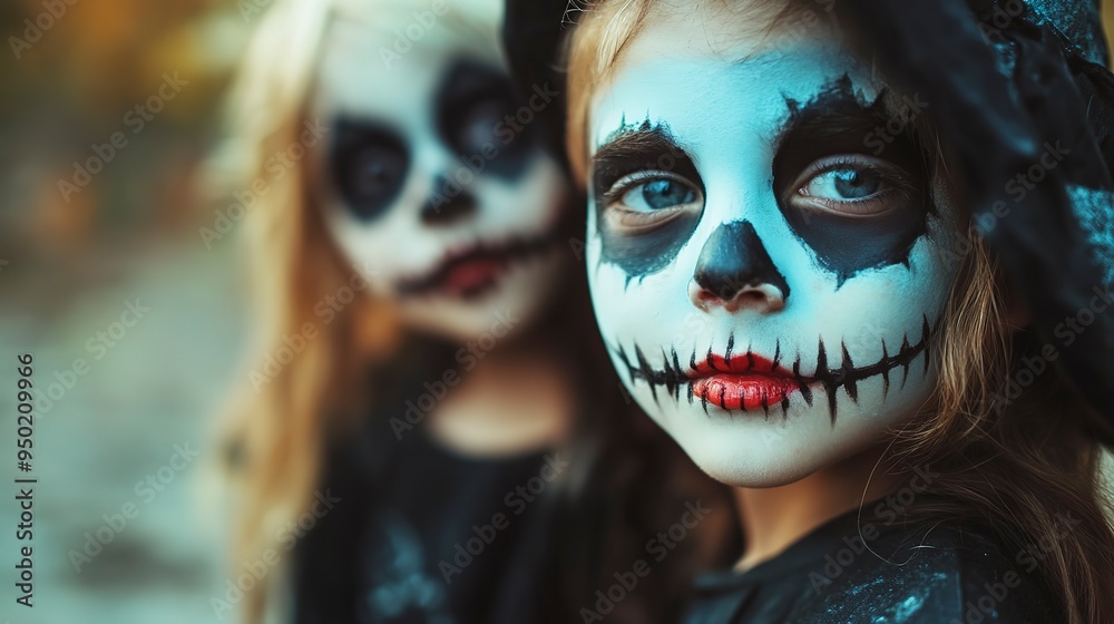 Sticker Happy halloween. children in costumes and makeup holiday happy halloween