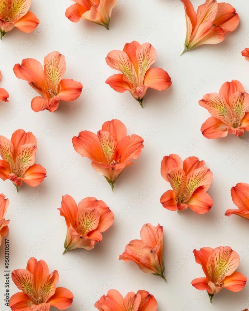 Aufkleber simple and clean pattern of red alstroemerias on soft white background with bright, soft shadows emu