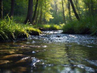 Fototapeta premium Spring background Stream of water in the forest.