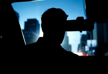 Silhouetted Story Backlit driver cityscape a glowing silhouette