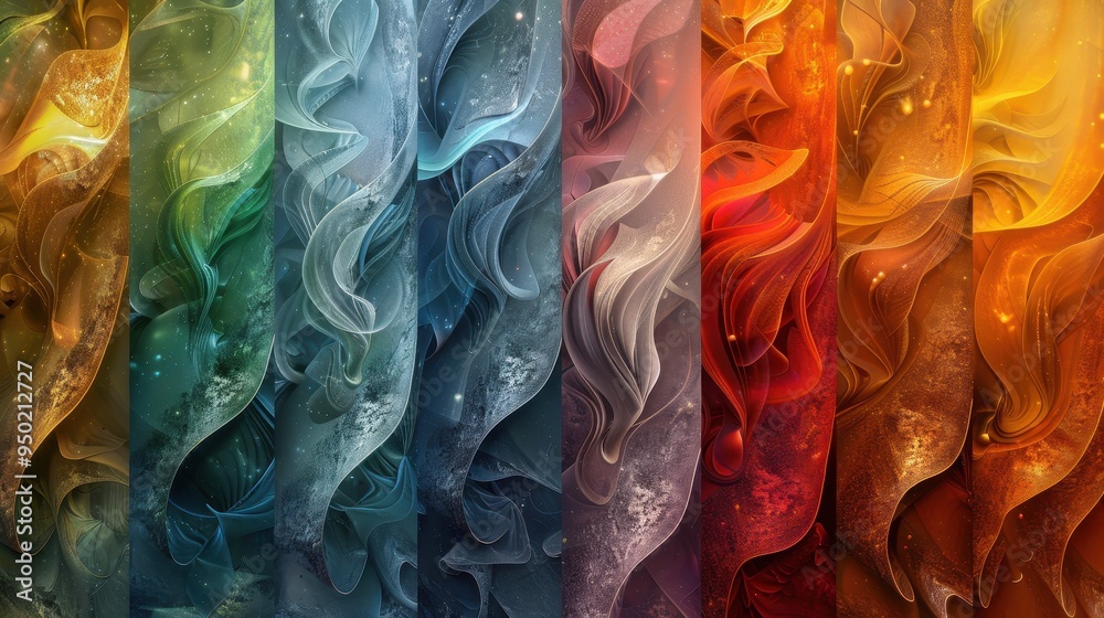 Poster a vibrant blend of abstract waves in multiple colors, creating a dynamic visual experience
