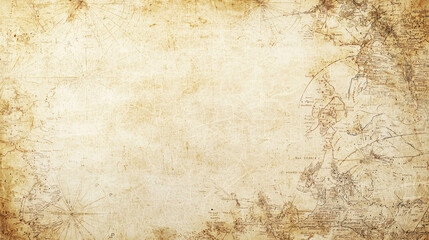Faded old map on light background with subtle worn textures evokes sense of history and exploration.