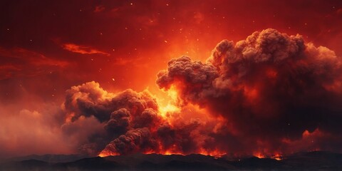 Abstract background featuring fiery red sky with flame and smoke.