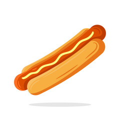 Hotdog cartoon icon illustration. Fastfood hotdog flat design in cartoon style