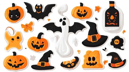 Halloween Clipart Sticker set, isolated on white Background 