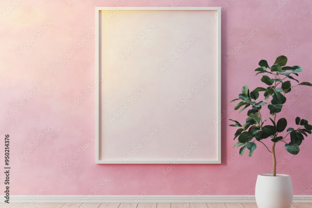 Poster empty pastel pink plaster wall with smooth texture and blank frame for mockup in serene indoor setti