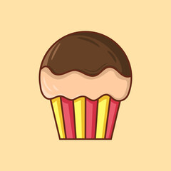 Illustration of a cupcake in cartoon style. Food pastry flat design concept isolated