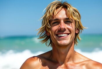 Surfer with sun bleached hair and a laid back smile