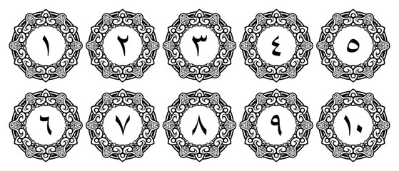 Arabic numerals with ornaments for book pages of your choice of elegant design. Vector file isolated on a transparent background