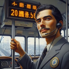 The driver a man with a prominent Adam's apple and a clean shave