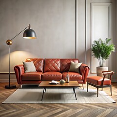 Interior with sofa 3d illustration and black lamp