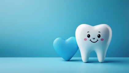 かわいい歯のキャラクターとコピースペース（cute tooth character and copy space.）
