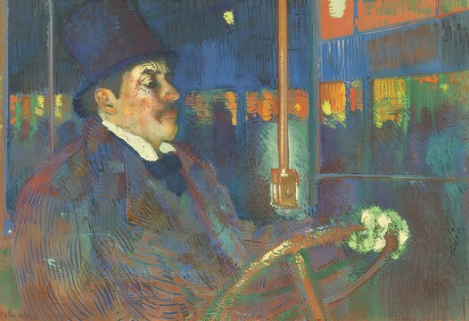 toulouse lautrec the driver is a bohemian figure his face etched