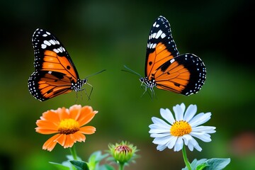 Obraz premium Butterfly and its journey through a garden, captured in a photo sequence that shows the butterfly moving from flower to flower, exploring its world