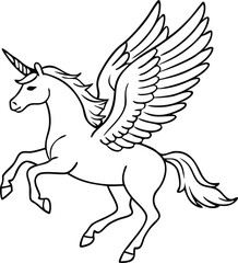 winged horse vector line art,  flying pegasus skatch , unicorn silhouette