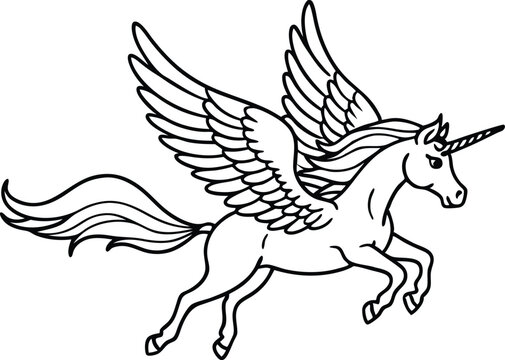 recommend clip art: winged horse vector line art,  flying pegasus skatch , unicorn silhouette