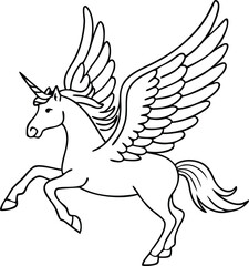 winged horse vector line art,  flying pegasus skatch , unicorn silhouette