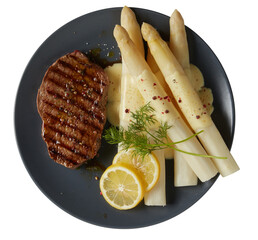 Steak with Asparagus cut out isolated transparent background