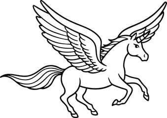 winged horse vector line art,  flying pegasus skatch , unicorn silhouette