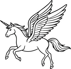 winged horse vector line art,  flying pegasus skatch , unicorn silhouette