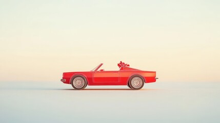 red car on the beach background concept - wide view