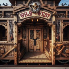 Wild West Tram Wooden slats saloon doors and cowboy motifs for a