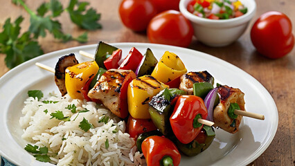 Grilled Chicken Skewers with Rice Salad.
