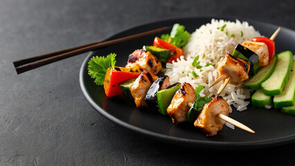 Grilled Chicken Skewers with Rice Salad.