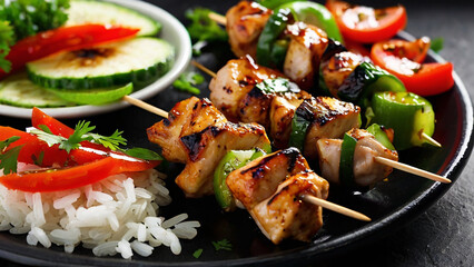 Grilled Chicken Skewers with Rice Salad.