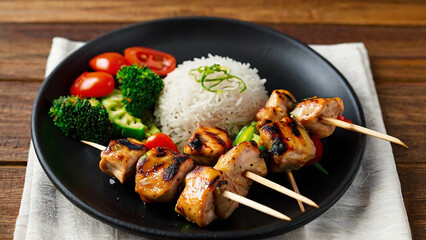 Grilled Chicken Skewers with Rice Salad.