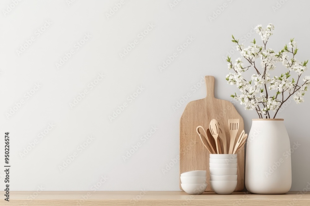 Wall mural Modern Minimalist Neutral Kitchen Utensil Holder with Sleek Design and Organized Layout