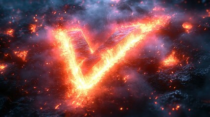 Flaming Checkmark Symbol on a Burning Surface