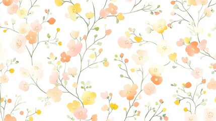 Obraz premium Whimsical Floral Seamless Pattern with Pastel Flowers