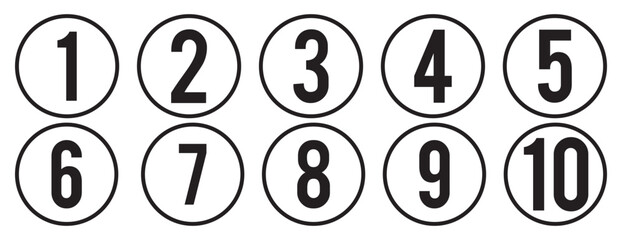 Set of Round 1-9 numbers icon for education and ui/ux design