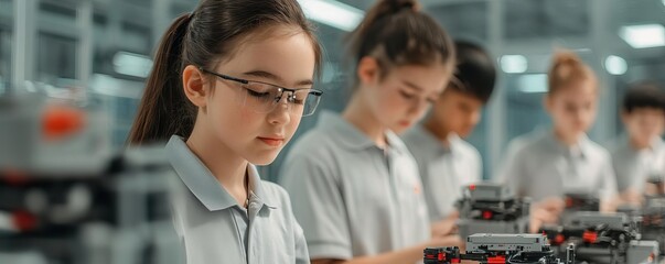 A young student focused on robotics, showcasing creativity and innovation in a collaborative learning environment.