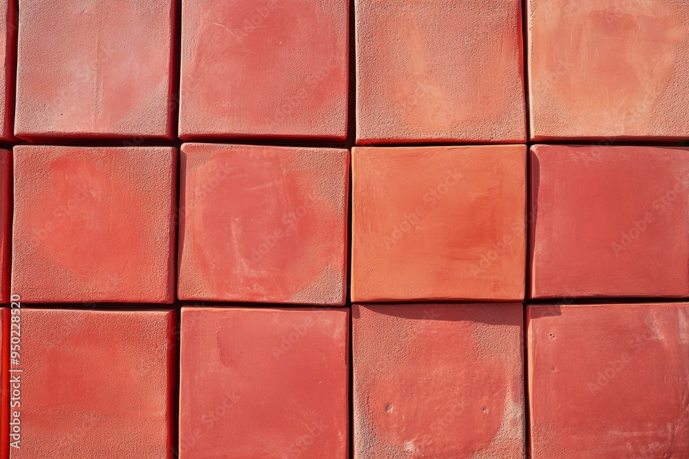Aufkleber Aerial View of Symmetrical Geometric Pattern Created by Vibrant Red Notebooks with Natural Soft Lighting Enhancing Textured Background