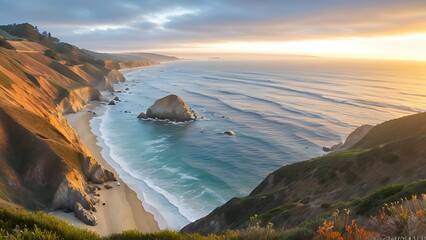 Beautiful big Sur coastline panorama at sunset, California, USA