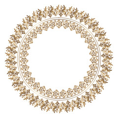 Damask Round Wreath luxury gold circular round ornament floral Abstract pattern, Classic Victorian traditional style, illustration Vintage Design, Floral frames, Mandala, Antique, Moroccan frame