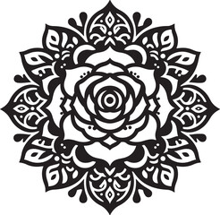 Rose Flower mandala, Elegant Floral Ornament, Ornament art illustration, Outline, Oriental, Decorative pattern seamless silhouette design white background