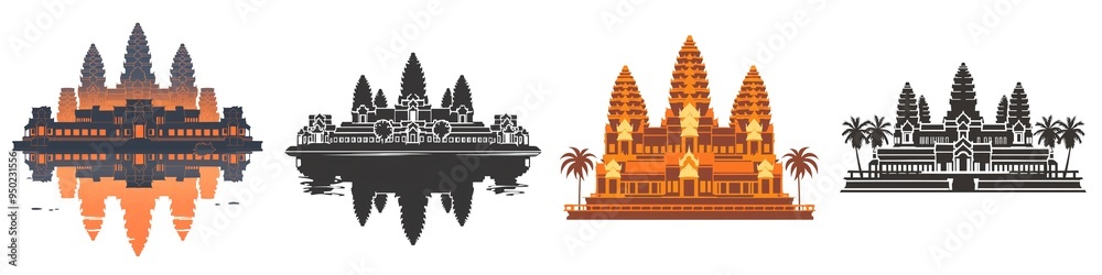 Wall mural a simple vector icon illustration depicting the group of angkor wat for a website isolated white bac